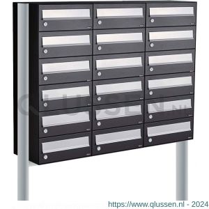 Allux Hive set postkast staal verzinkt gepoedercoat 3-breed 6-hoog op statief zwart 40030070_3x6s