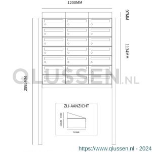 Allux Hive set postkast staal verzinkt gepoedercoat 3-breed 7-hoog met dak op statief zwart 40030070_3x7ds