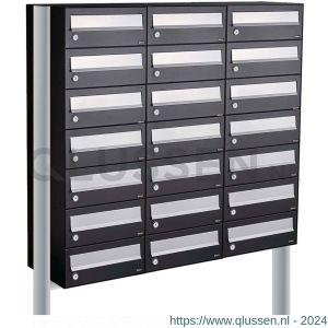 Allux Hive set postkast staal verzinkt gepoedercoat 3-breed 7-hoog op statief zwart 40030070_3x7s