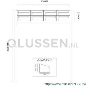 Allux Hive set postkast staal verzinkt gepoedercoat 4-breed 2-hoog op statief antraciet 40030065_4x2s