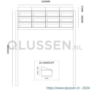 Allux Hive set postkast staal verzinkt gepoedercoat 4-breed 3-hoog met dak op statief zwart 40030070_4x3ds