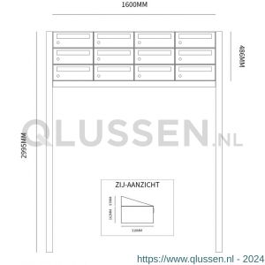 Allux Hive set postkast staal verzinkt gepoedercoat 4-breed 3-hoog op statief antraciet 40030065_4x3s