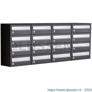 Allux Hive set postkast staal verzinkt gepoedercoat 4-breed 4-hoog zwart 40030070_4x4