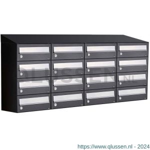 Allux Hive set postkast staal verzinkt gepoedercoat 4-breed 4-hoog met dak zwart 40030070_4x4d