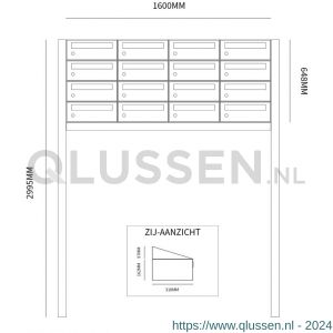 Allux Hive set postkast staal verzinkt gepoedercoat 4-breed 4-hoog op statief antraciet 40030065_4x4s