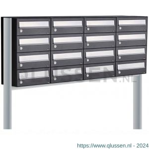 Allux Hive set postkast staal verzinkt gepoedercoat 4-breed 4-hoog op statief zwart 40030070_4x4s