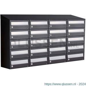 Allux Hive set postkast staal verzinkt gepoedercoat 4-breed 5-hoog met dak zwart 40030070_4x5d