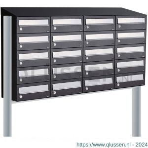 Allux Hive set postkast staal verzinkt gepoedercoat 4-breed 5-hoog met dak op statief zwart 40030070_4x5ds