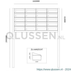 Allux Hive set postkast staal verzinkt gepoedercoat 4-breed 5-hoog op statief antraciet 40030065_4x5s