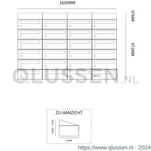 Allux Hive set postkast staal verzinkt gepoedercoat 4-breed 6-hoog met dak antraciet 40030065_4x6d