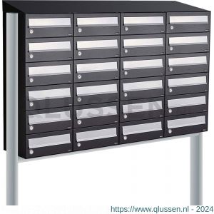 Allux Hive set postkast staal verzinkt gepoedercoat 4-breed 6-hoog met dak op statief zwart 40030070_4x6ds