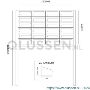 Allux Hive set postkast staal verzinkt gepoedercoat 4-breed 6-hoog op statief antraciet 40030065_4x6s