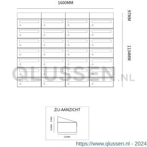 Allux Hive set postkast staal verzinkt gepoedercoat 4-breed 7-hoog met dak antraciet 40030065_4x7d