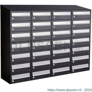 Allux Hive set postkast staal verzinkt gepoedercoat 4-breed 7-hoog met dak zwart 40030070_4x7d