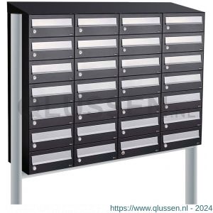 Allux Hive set postkast staal verzinkt gepoedercoat 4-breed 7-hoog met dak op statief zwart 40030070_4x7ds