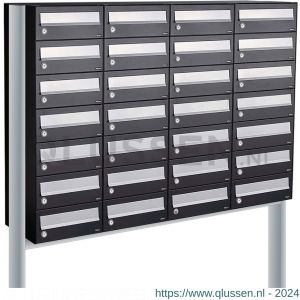 Allux Hive set postkast staal verzinkt gepoedercoat 4-breed 7-hoog op statief zwart 40030070_4x7s