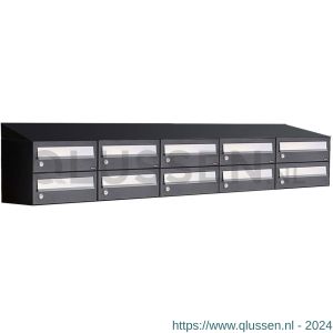 Allux Hive set postkast staal verzinkt gepoedercoat 5-breed 2-hoog met dak zwart 40030070_5x2d