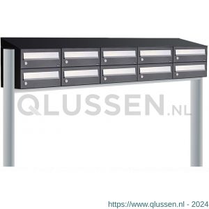 Allux Hive set postkast staal verzinkt gepoedercoat 5-breed 2-hoog met dak op statief zwart 40030070_5x2ds