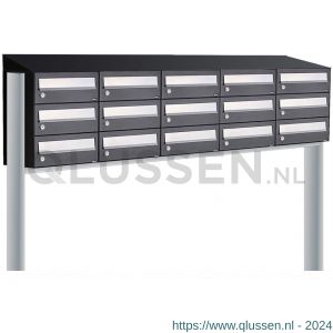 Allux Hive set postkast staal verzinkt gepoedercoat 5-breed 3-hoog met dak op statief zwart 40030070_5x3ds