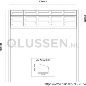 Allux Hive set postkast staal verzinkt gepoedercoat 5-breed 3-hoog op statief antraciet 40030065_5x3s