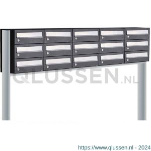 Allux Hive set postkast staal verzinkt gepoedercoat 5-breed 3-hoog op statief zwart 40030070_5x3s