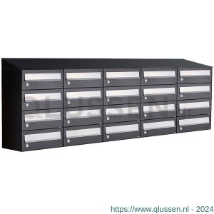 Allux Hive set postkast staal verzinkt gepoedercoat 5-breed 4-hoog met dak zwart 40030070_5x4d