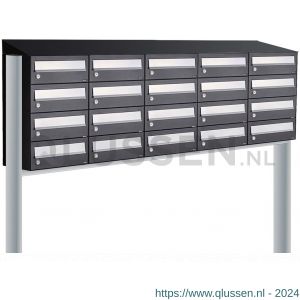 Allux Hive set postkast staal verzinkt gepoedercoat 5-breed 4-hoog met dak op statief zwart 40030070_5x4ds