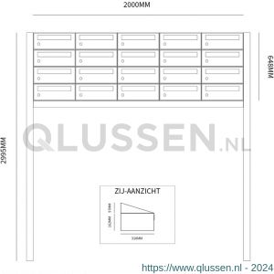 Allux Hive set postkast staal verzinkt gepoedercoat 5-breed 4-hoog op statief zwart 40030070_5x4s