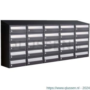 Allux Hive set postkast staal verzinkt gepoedercoat 5-breed 5-hoog met dak zwart 40030070_5x5d