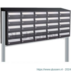 Allux Hive set postkast staal verzinkt gepoedercoat 5-breed 5-hoog met dak op statief zwart 40030070_5x5ds