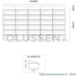 Allux Hive set postkast staal verzinkt gepoedercoat 5-breed 6-hoog met dak antraciet 40030065_5x6d