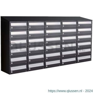 Allux Hive set postkast staal verzinkt gepoedercoat 5-breed 6-hoog met dak zwart 40030070_5x6d