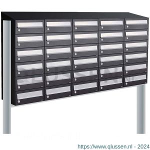 Allux Hive set postkast staal verzinkt gepoedercoat 5-breed 6-hoog met dak op statief zwart 40030070_5x6ds