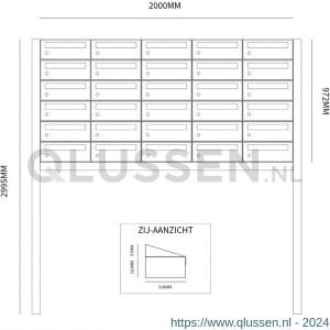 Allux Hive set postkast staal verzinkt gepoedercoat 5-breed 6-hoog op statief zwart 40030070_5x6s