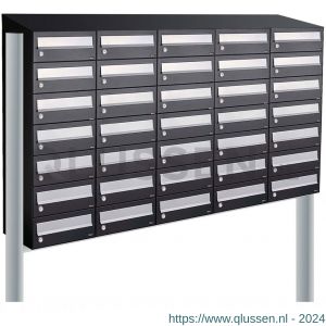 Allux Hive set postkast staal verzinkt gepoedercoat 5-breed 7-hoog met dak op statief zwart 40030070_5x7ds