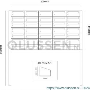 Allux Hive set postkast staal verzinkt gepoedercoat 5-breed 7-hoog op statief antraciet 40030065_5x7s