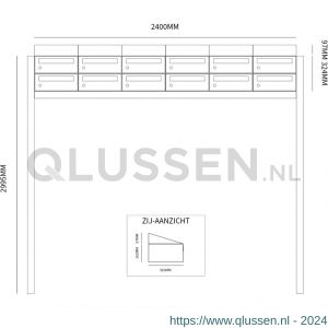 Allux Hive set postkast staal verzinkt gepoedercoat 6-breed 2-hoog met dak op statief antraciet 40030065_6x2ds