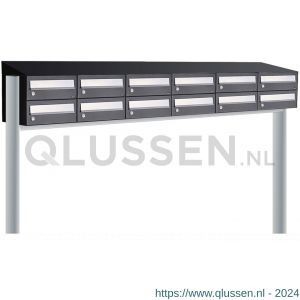 Allux Hive set postkast staal verzinkt gepoedercoat 6-breed 2-hoog met dak op statief zwart 40030070_6x2ds