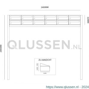 Allux Hive set postkast staal verzinkt gepoedercoat 6-breed 2-hoog op statief antraciet 40030065_6x2s