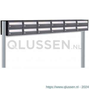 Allux Hive set postkast staal verzinkt gepoedercoat 6-breed 2-hoog op statief zwart 40030070_6x2s