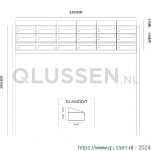 Allux Hive set postkast staal verzinkt gepoedercoat 6-breed 3-hoog met dak op statief zwart 40030070_6x3ds