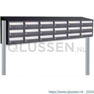 Allux Hive set postkast staal verzinkt gepoedercoat 6-breed 3-hoog met dak op statief zwart 40030070_6x3ds