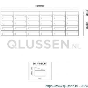 Allux Hive set postkast staal verzinkt gepoedercoat 6-breed 4-hoog met dak antraciet 40030065_6x4d