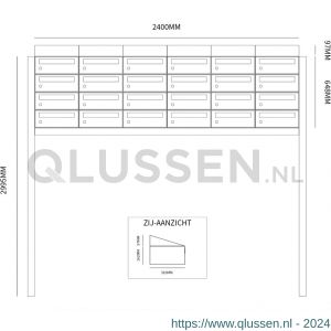 Allux Hive set postkast staal verzinkt gepoedercoat 6-breed 4-hoog met dak op statief antraciet 40030065_6x4ds