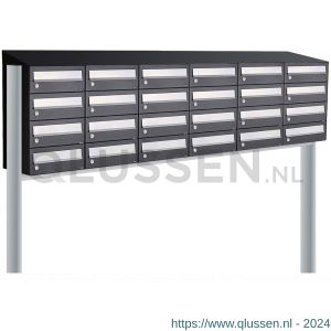 Allux Hive set postkast staal verzinkt gepoedercoat 6-breed 4-hoog met dak op statief zwart 40030070_6x4ds