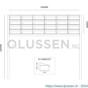 Allux Hive set postkast staal verzinkt gepoedercoat 6-breed 4-hoog op statief antraciet 40030065_6x4s