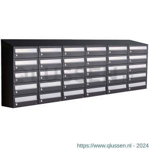 Allux Hive set postkast staal verzinkt gepoedercoat 6-breed 5-hoog met dak zwart 40030070_6x5d