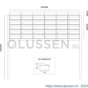 Allux Hive set postkast staal verzinkt gepoedercoat 6-breed 5-hoog met dak op statief zwart 40030070_6x5ds