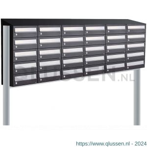 Allux Hive set postkast staal verzinkt gepoedercoat 6-breed 5-hoog met dak op statief zwart 40030070_6x5ds