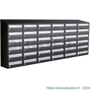 Allux Hive set postkast staal verzinkt gepoedercoat 6-breed 6-hoog met dak zwart 40030070_6x6d